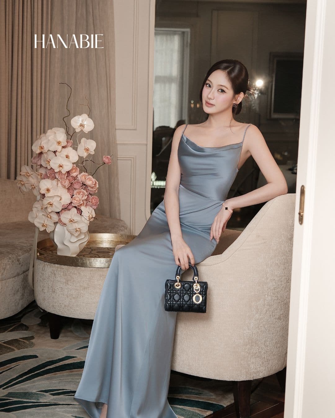 Selven Dress – Premium Blue Satin Slip Dress – Đầm Lụa Cổ Đổ Cao Cấp