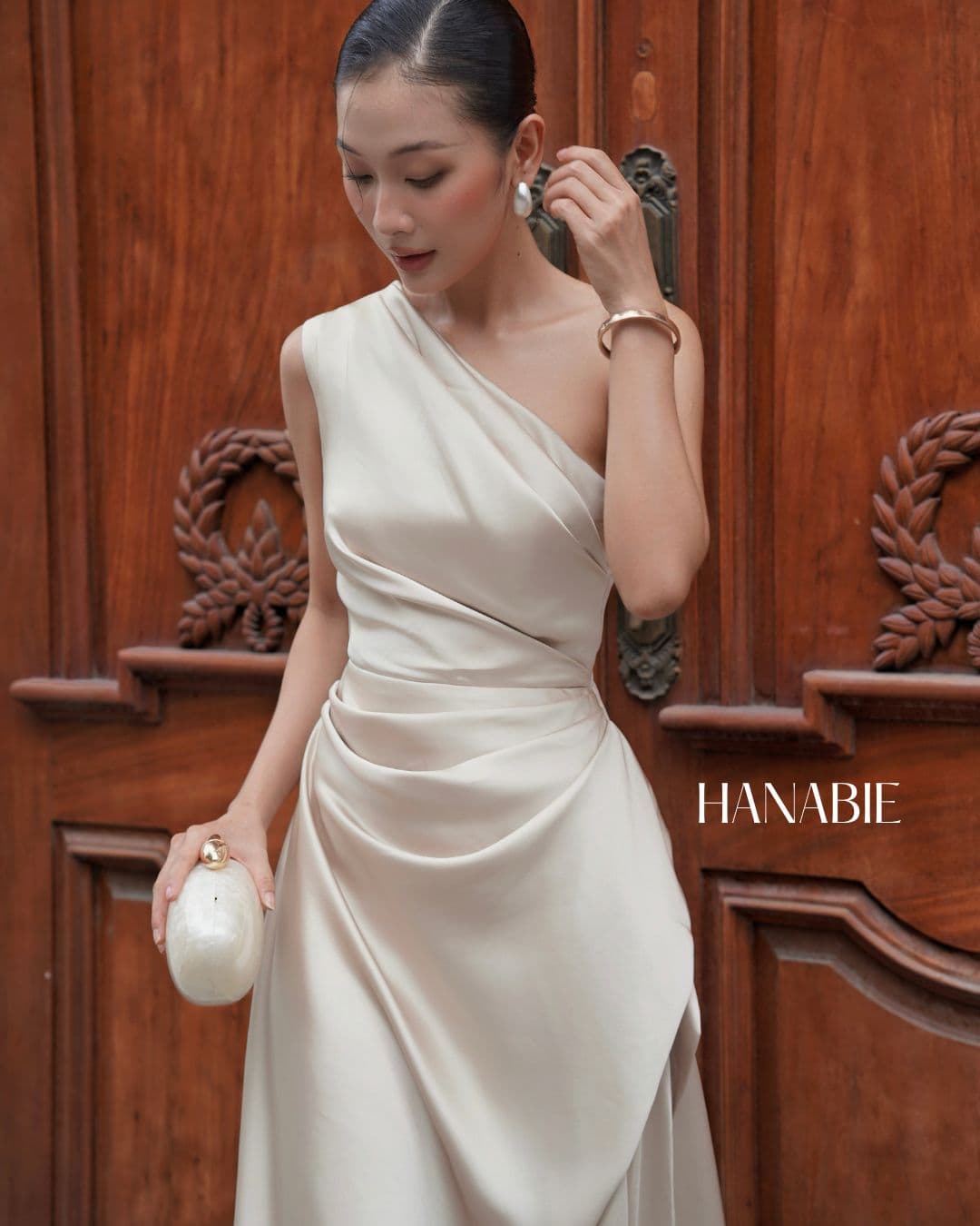 Aurelie Draped Satin Gown - HANABIE