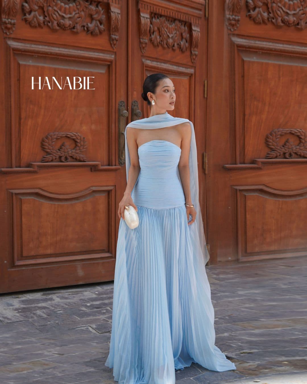 Blue Hour Pleated Chiffon Gown